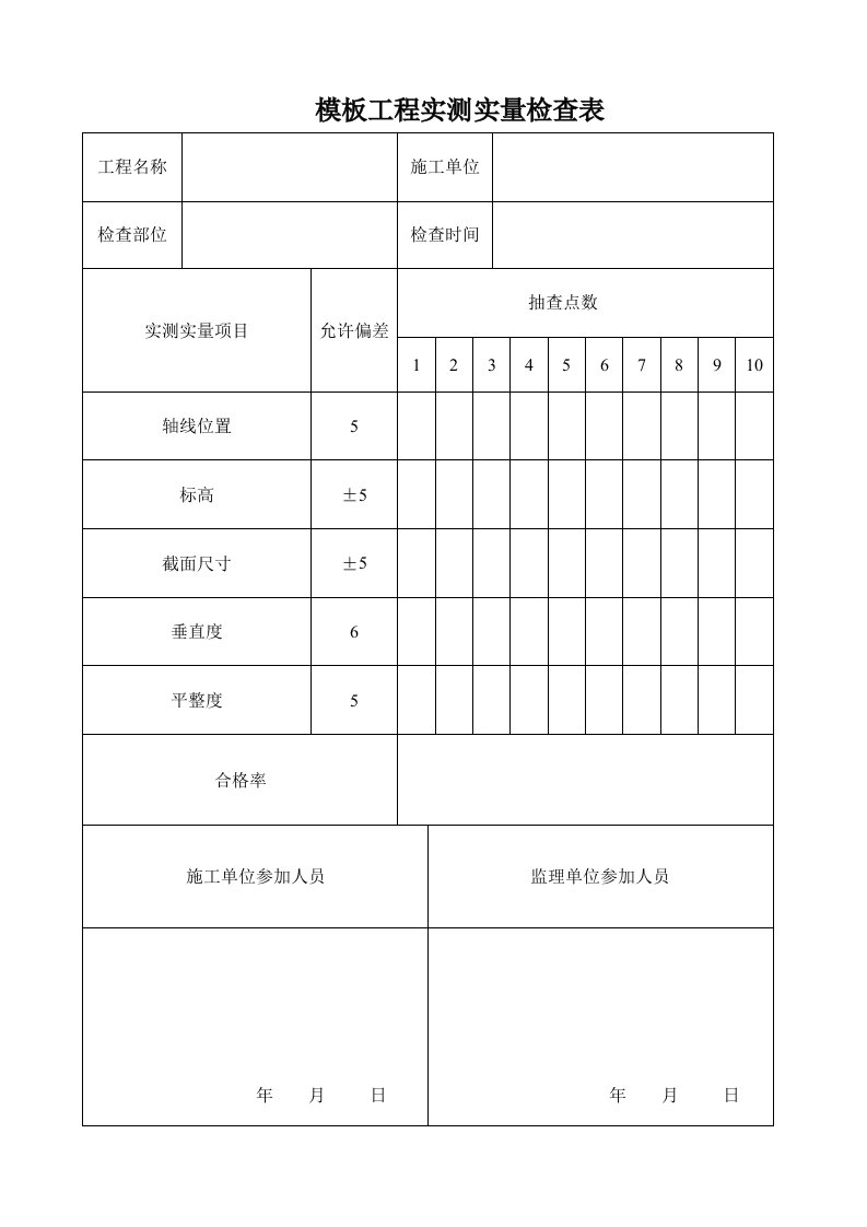 模板工程实测实量检查表