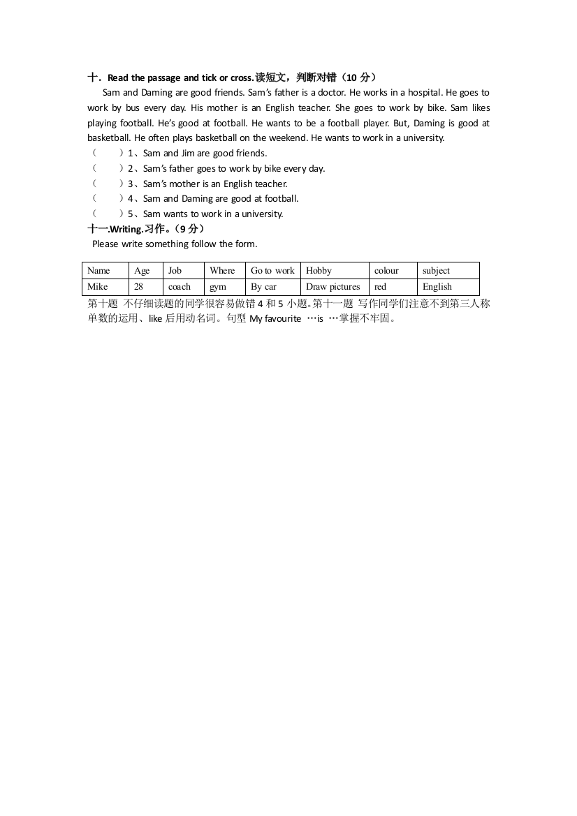 六年级第五单元测试典型错题分析