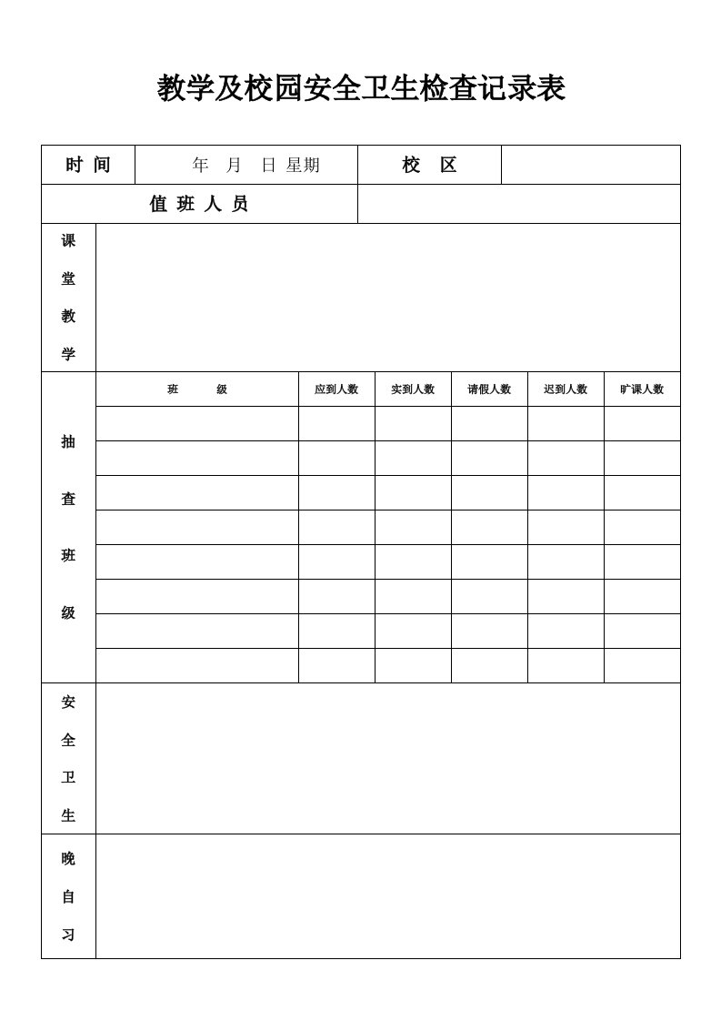 教学及校园安全卫生检查记录表