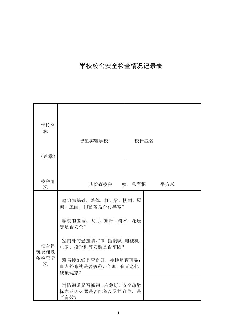 学校校舍安全检查情况记录表