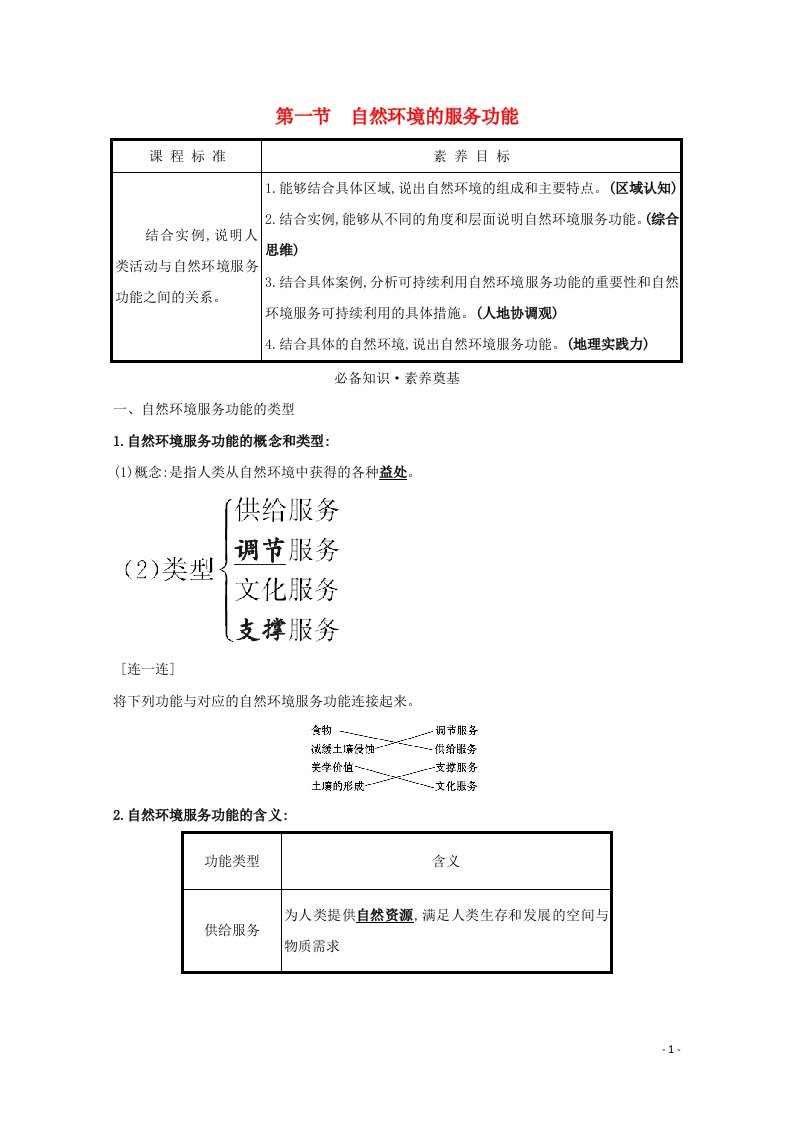 2020_2021学年新教材高中地理第一章自然环境与人类社会第一节自然环境的服务功能学案新人教版选择性必修第三册