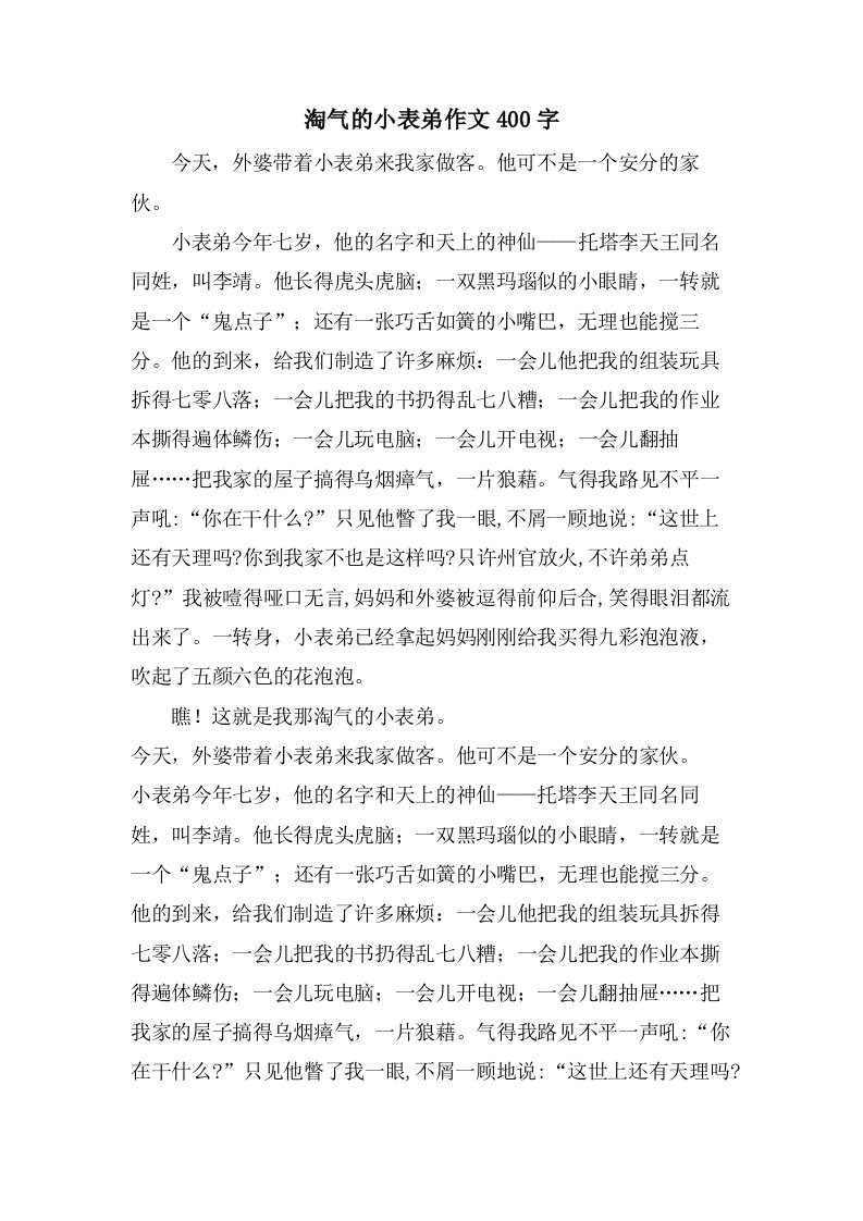 淘气的小表弟作文400字