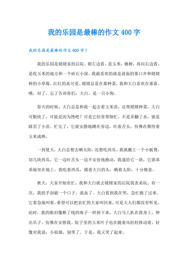 我的乐园是最棒的作文400字