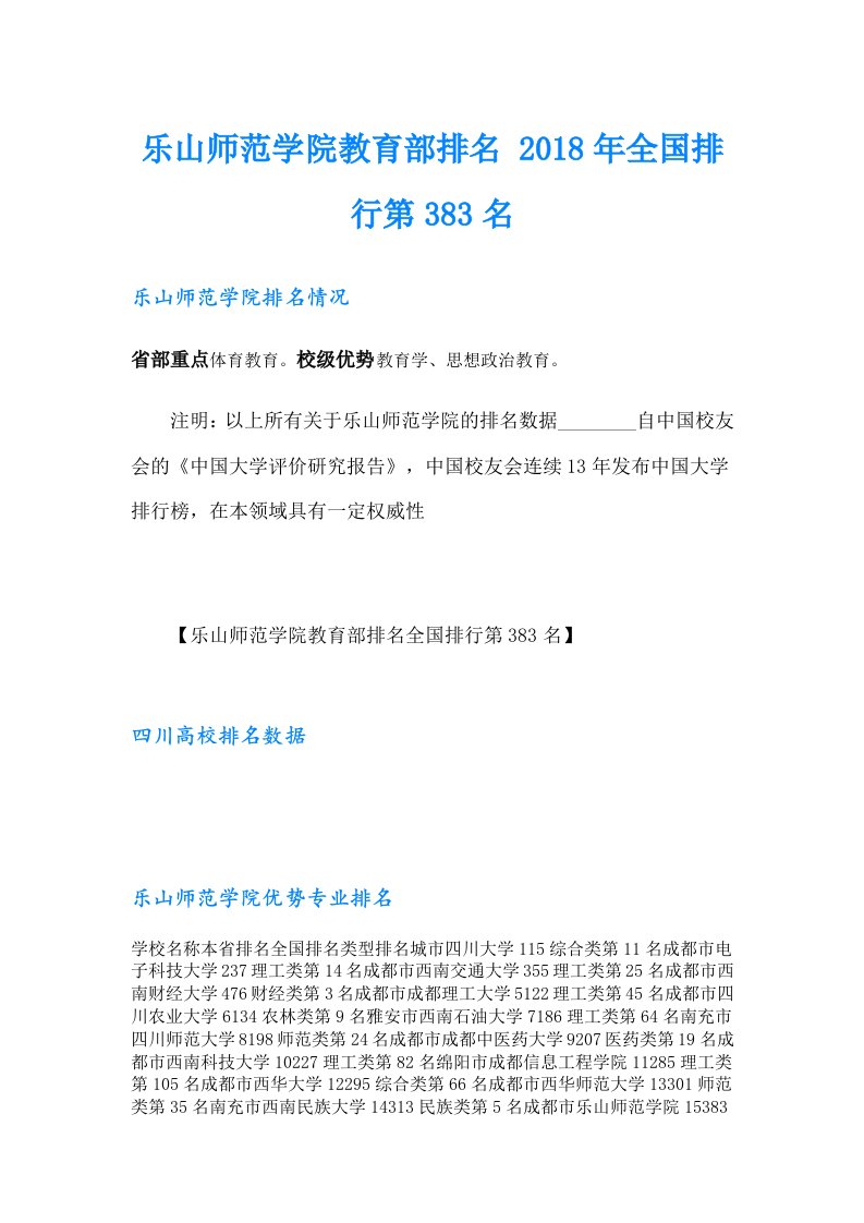 乐山师范学院教育部排名