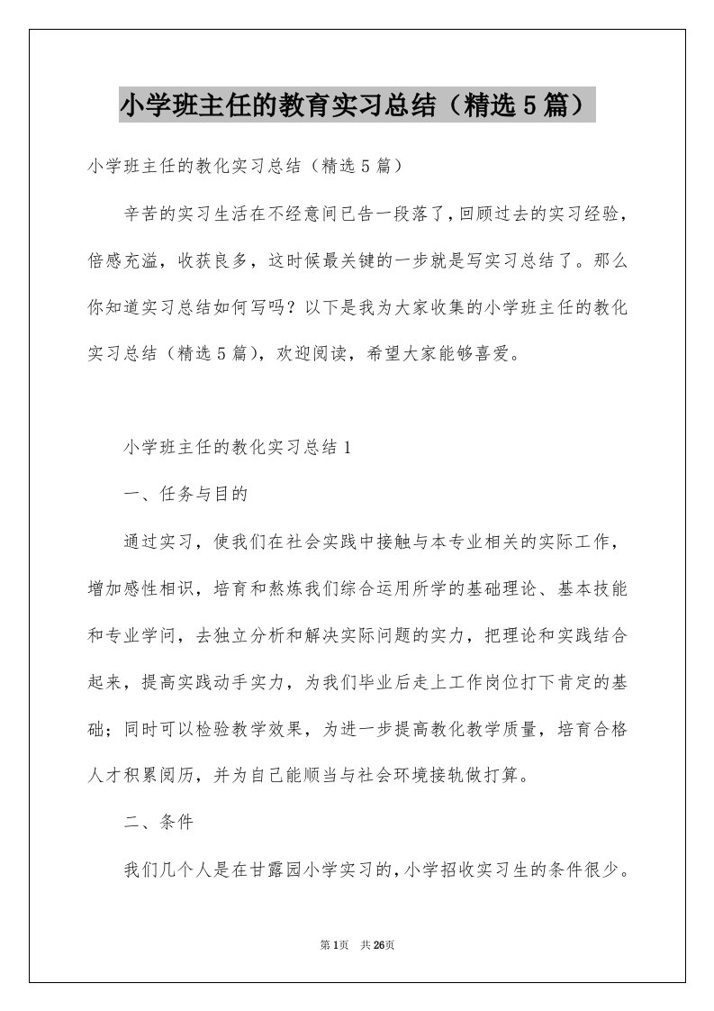 小学班主任的教育实习总结精选5篇