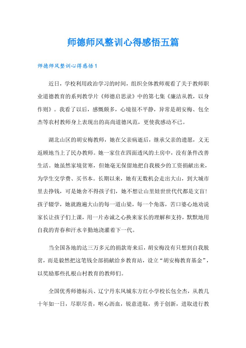 师德师风整训心得感悟五篇