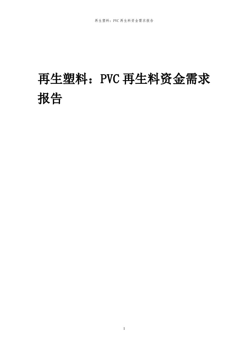 2024年再生塑料：pvc再生料资金需求报告代可行性研究报告