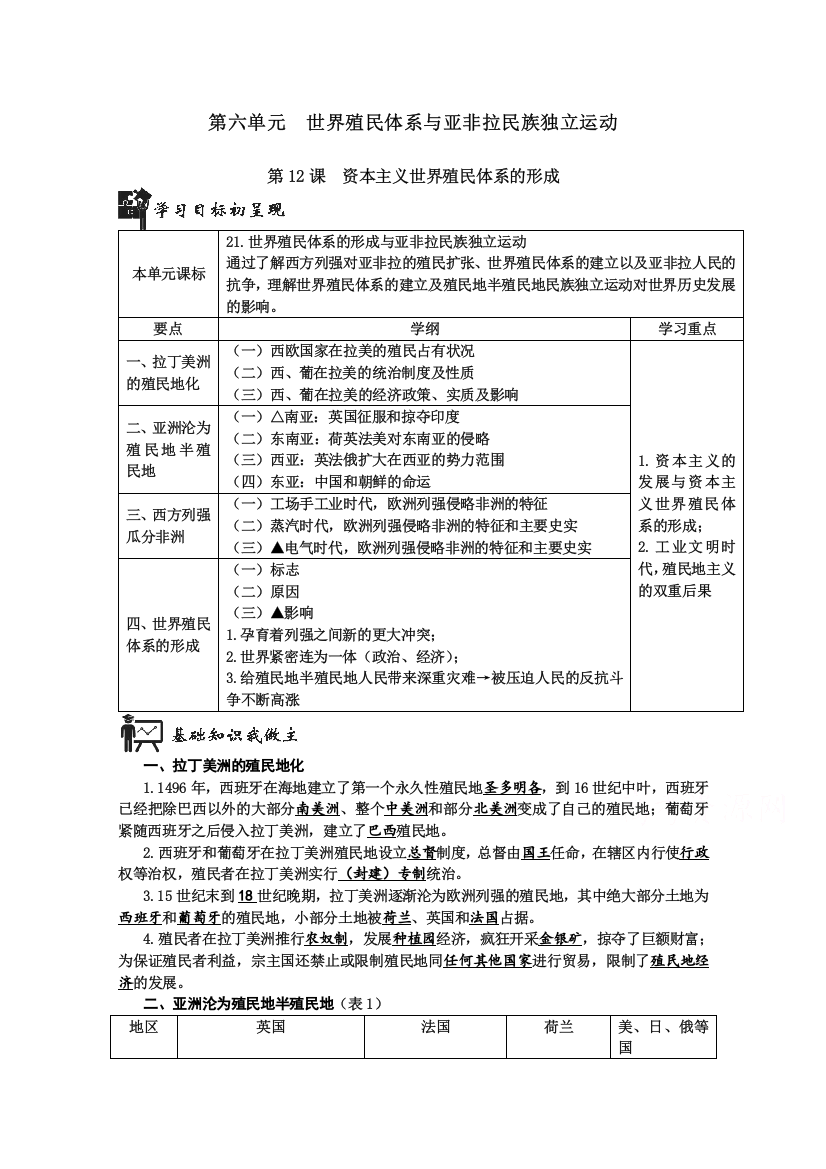 2019-2020学年历史新教材部编版必修中外历史纲要下