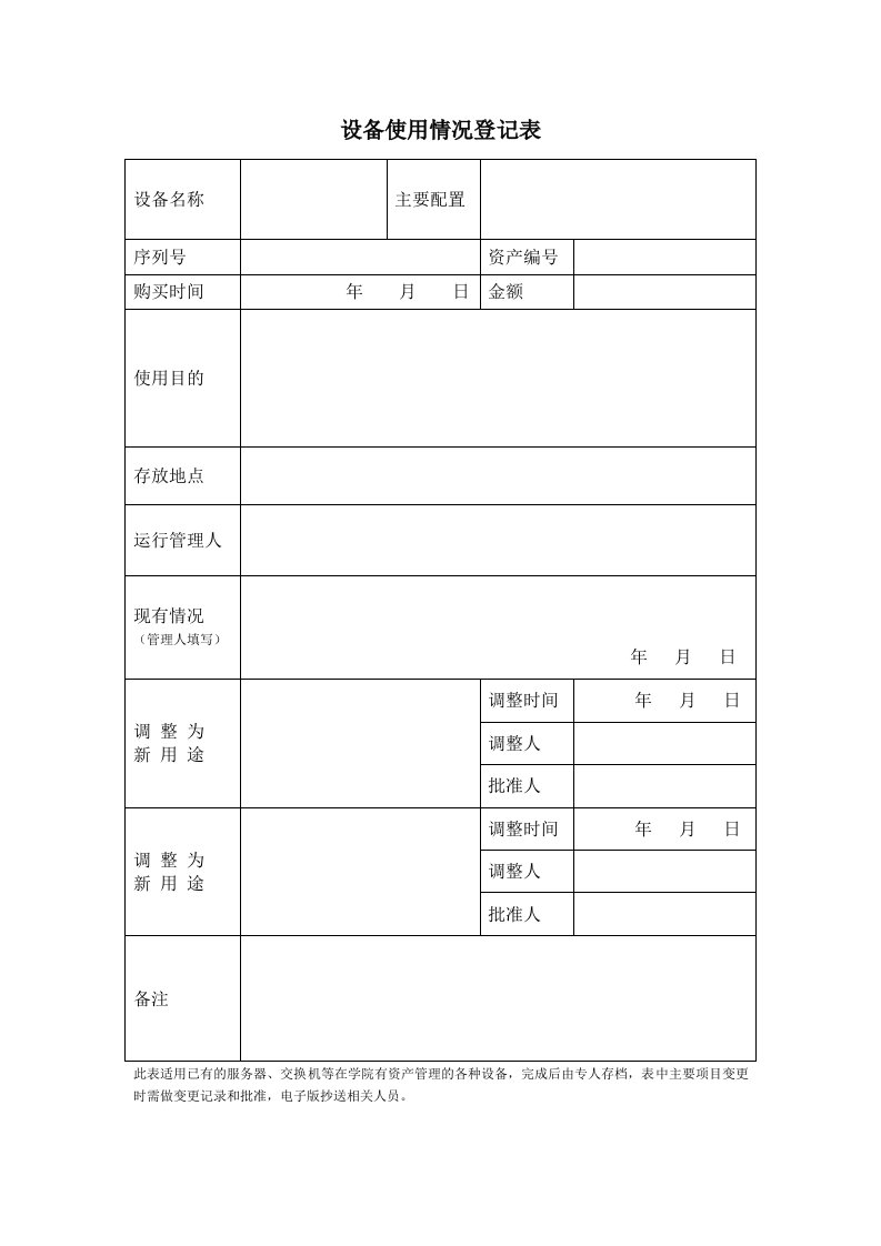 设备使用情况登记表