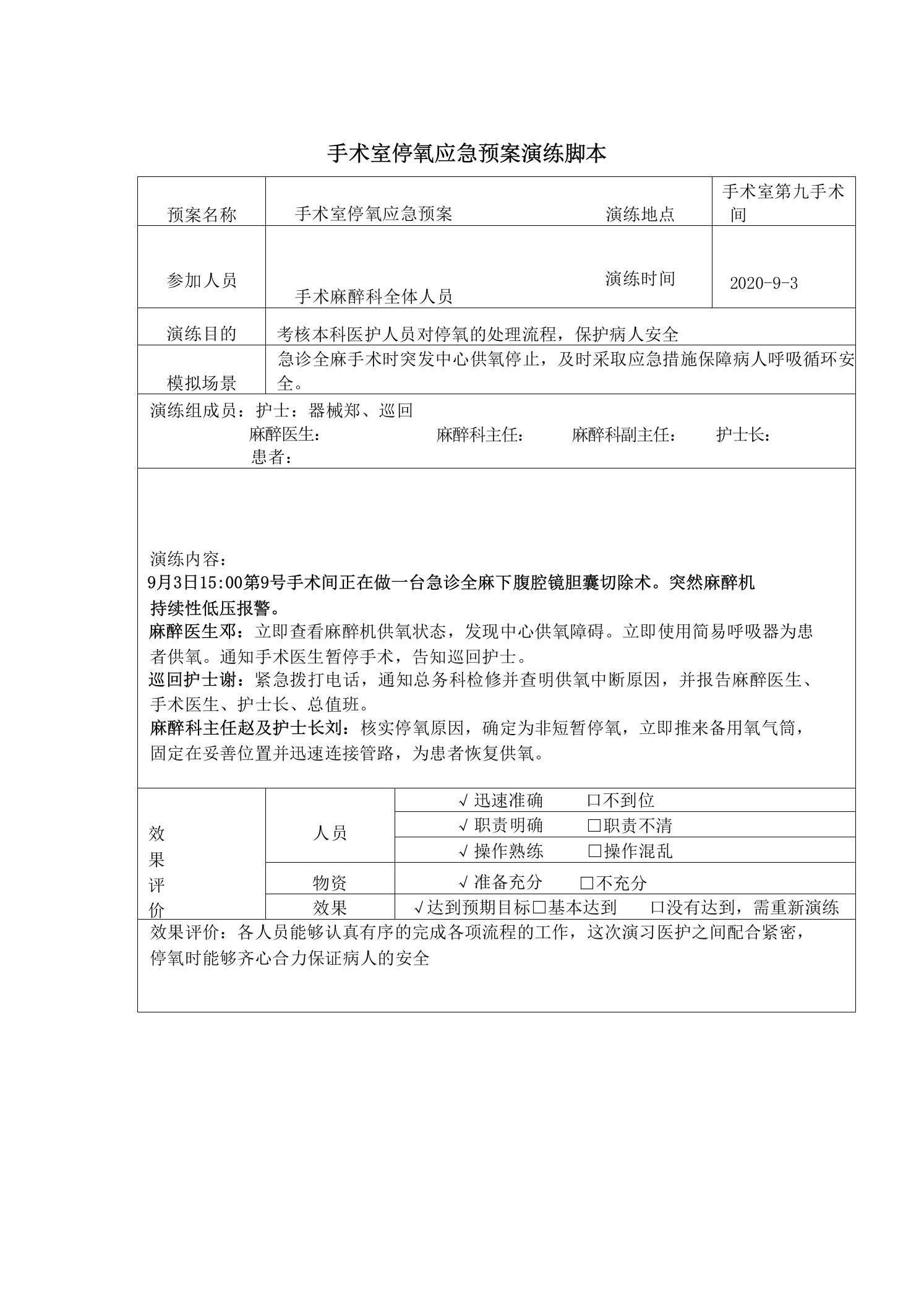 手术室停氧应急预案脚本