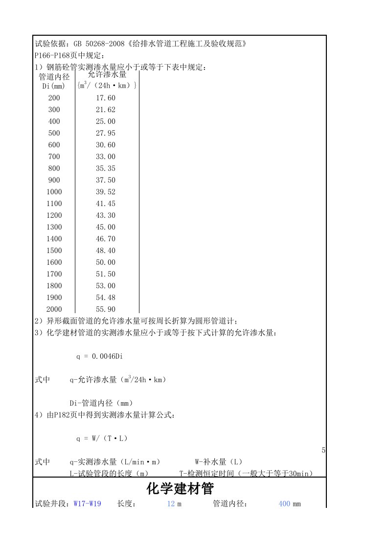 闭水试验计算公式