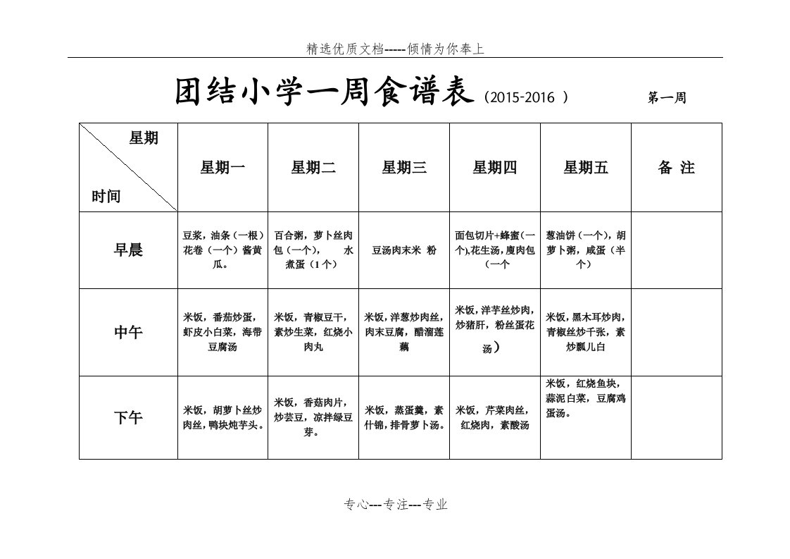 小学生一周食谱表(共5页)