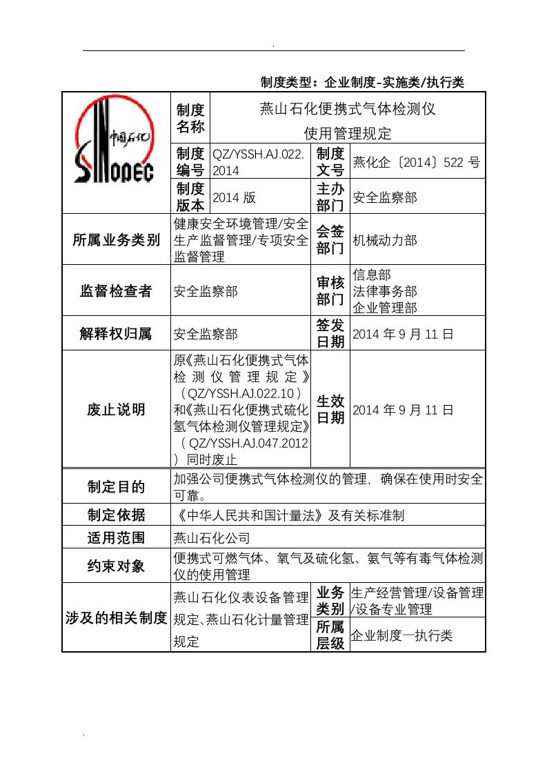 石化便携式气体检测仪使用管理规定