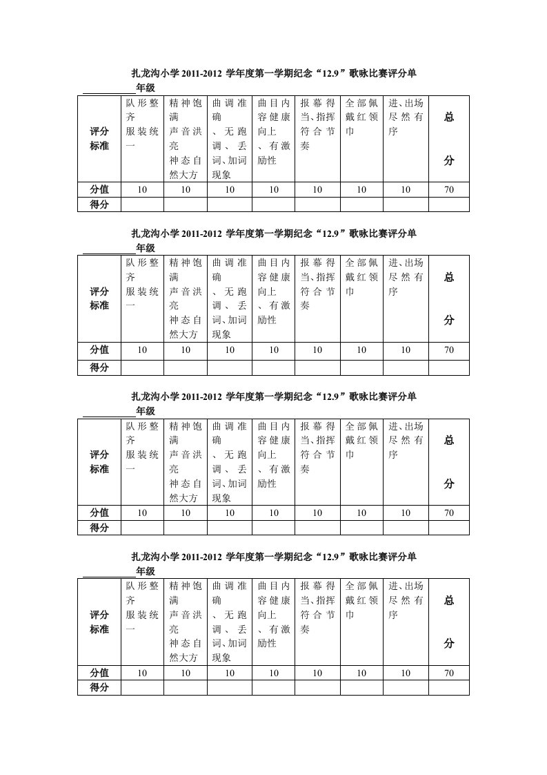 歌咏比赛评分标准