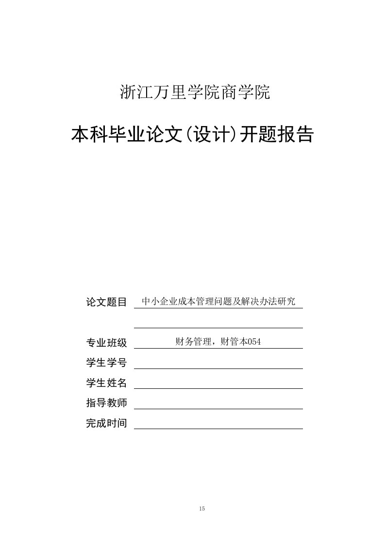 中小企业成本管理问题及解决办法研究开题报告