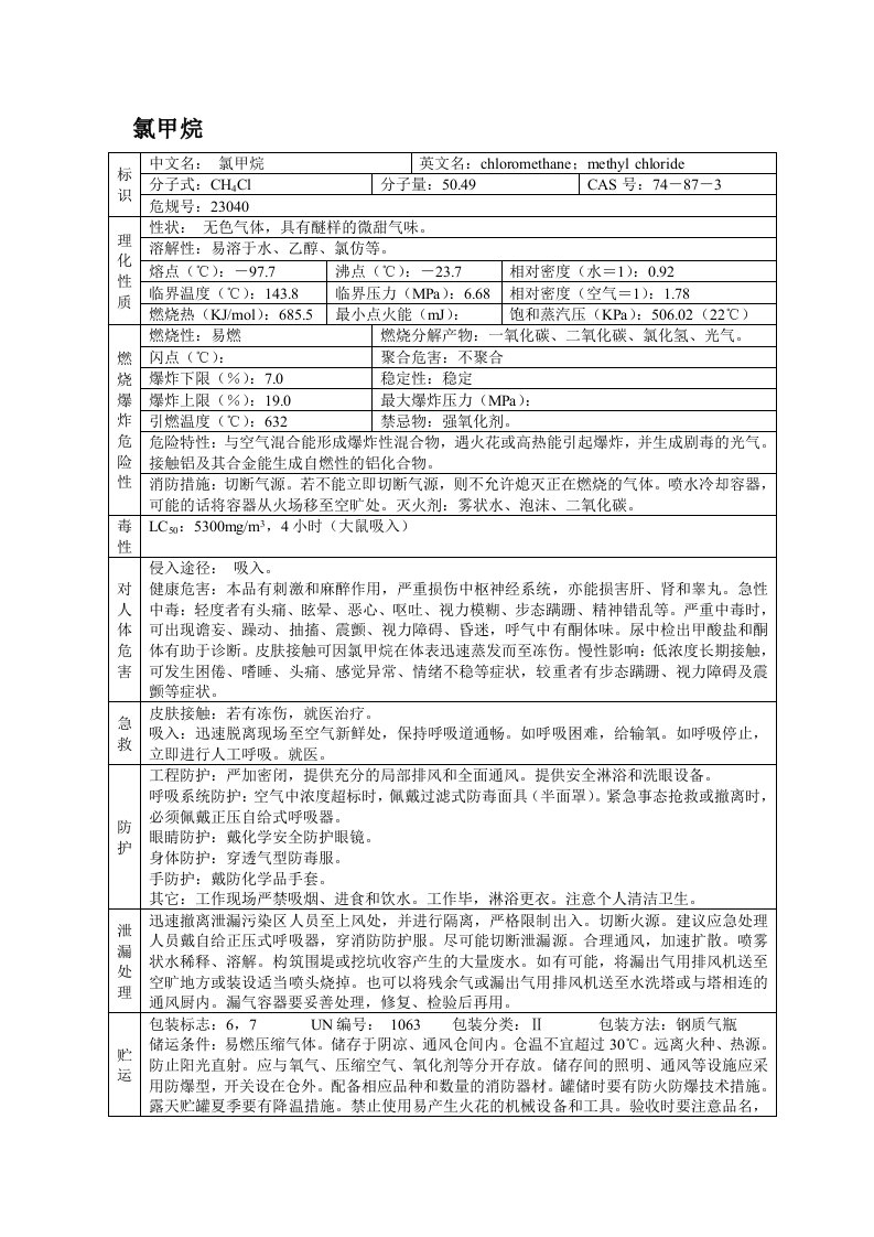 氯甲烷(MSDS)安全技术说明书1