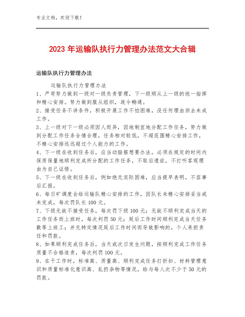 2023年运输队执行力管理办法范文大合辑