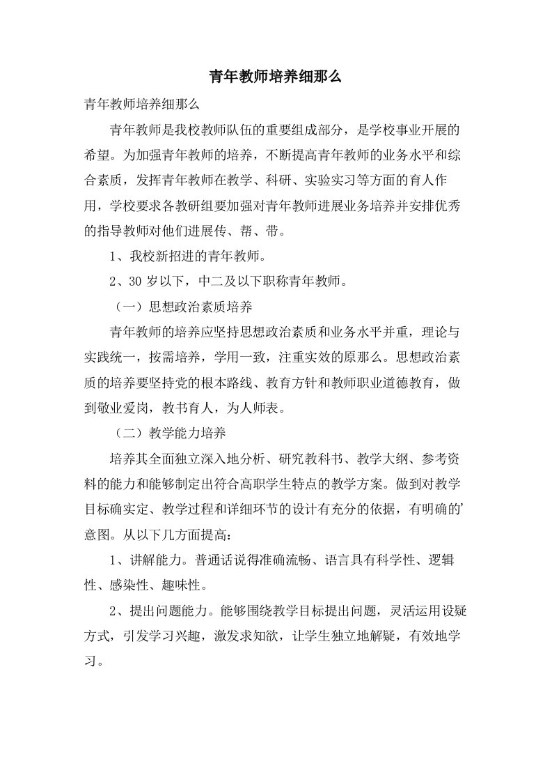 青年教师培养细则