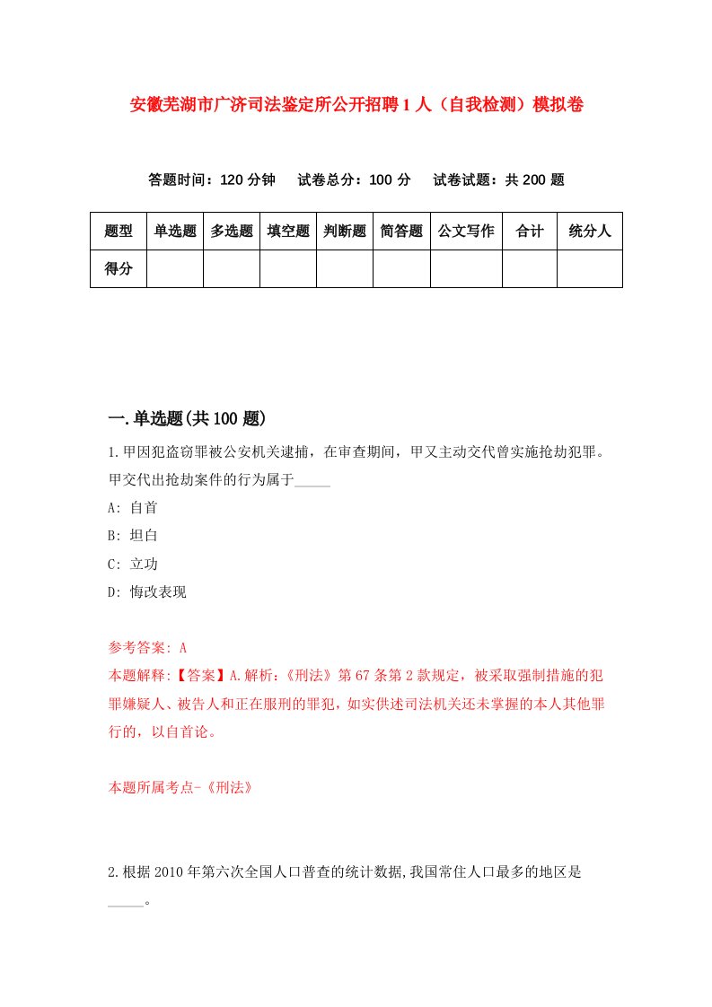 安徽芜湖市广济司法鉴定所公开招聘1人自我检测模拟卷第9期