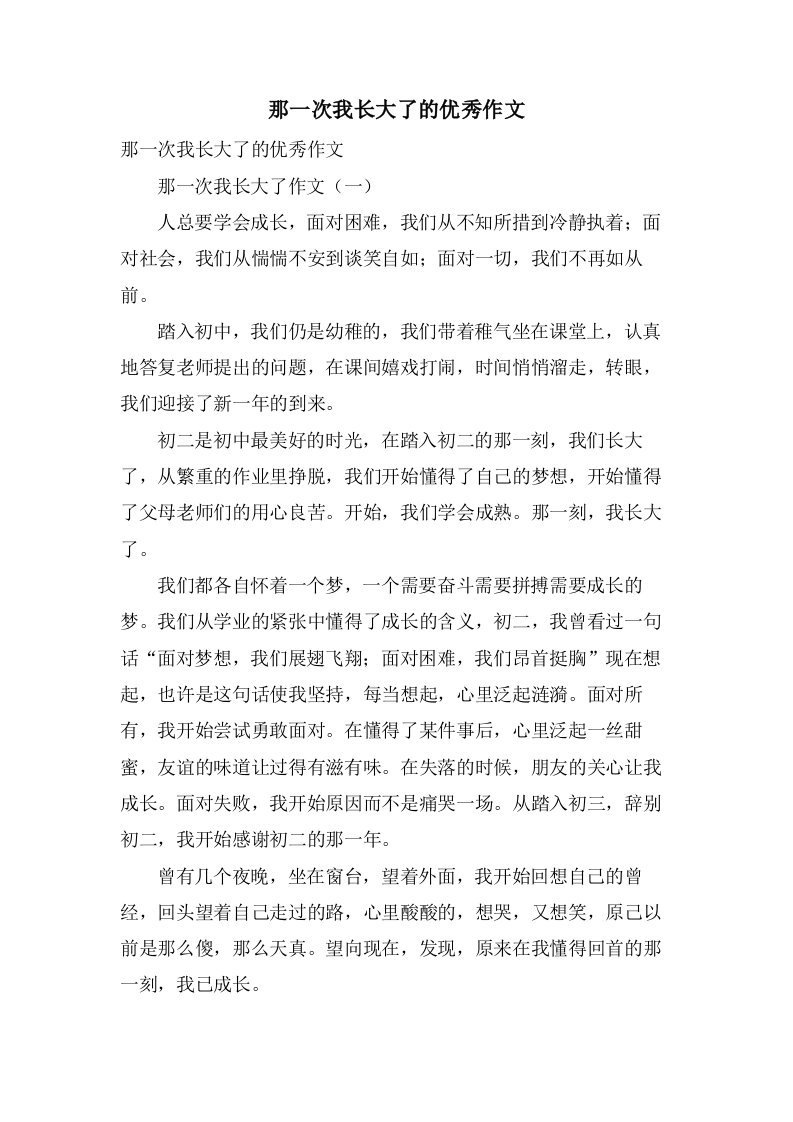 那一次我长大了的作文