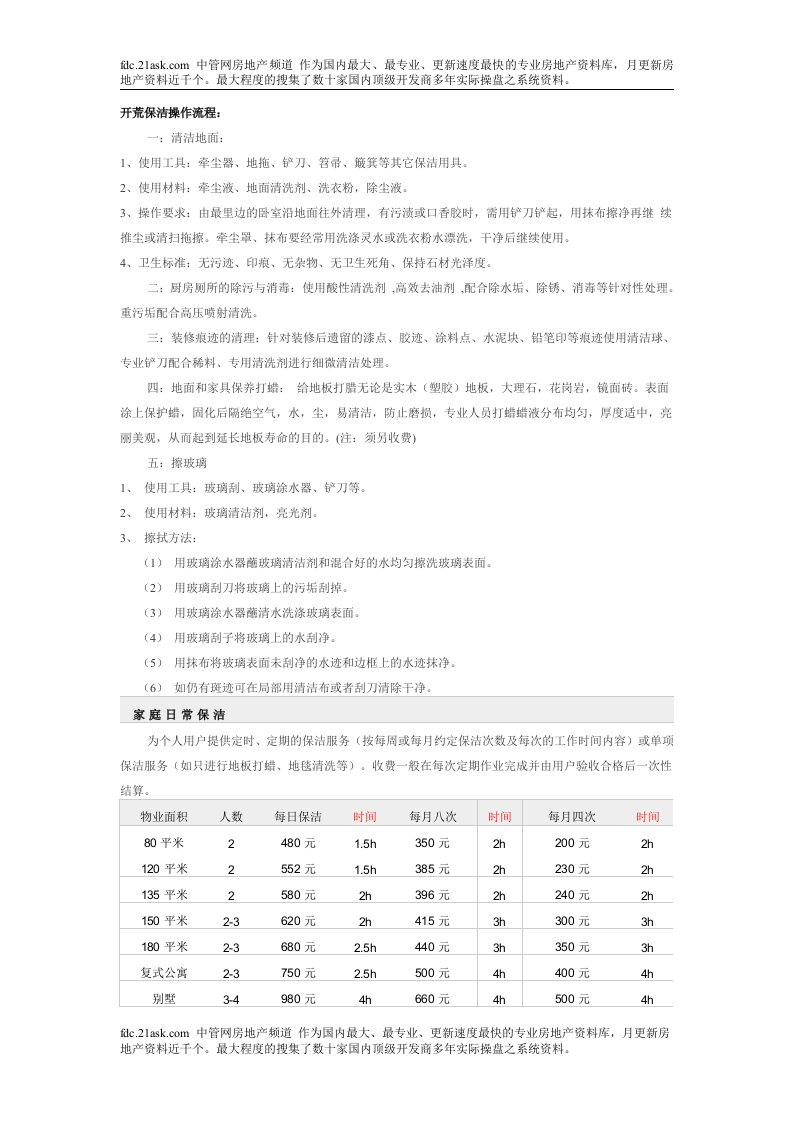 开荒保洁操作流程-物业管理