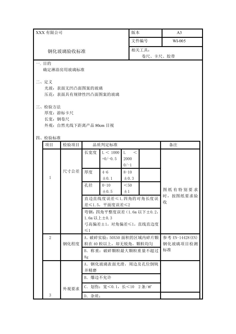 钢化玻璃验收标准