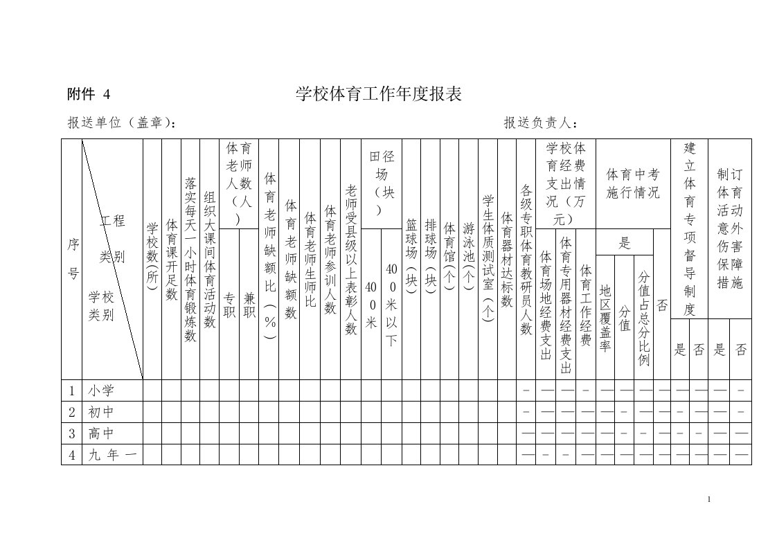 学校体育工作年度报表