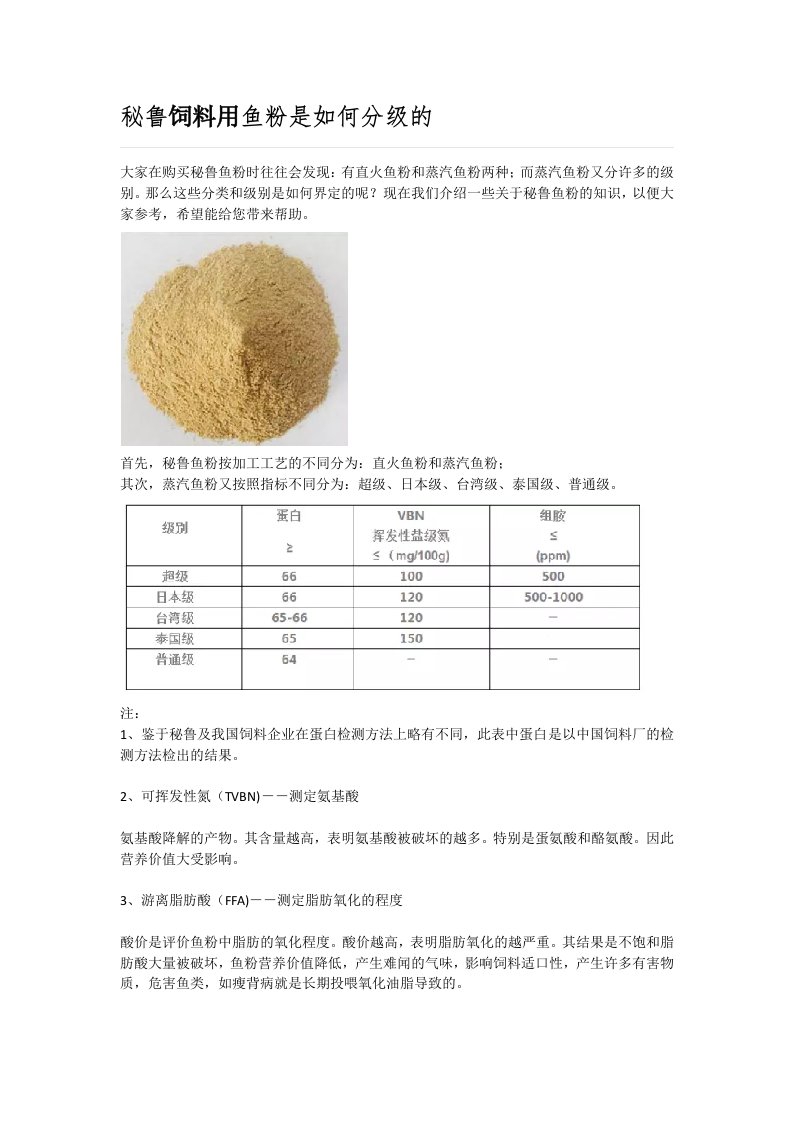 秘鲁饲料用鱼粉是如何分级的