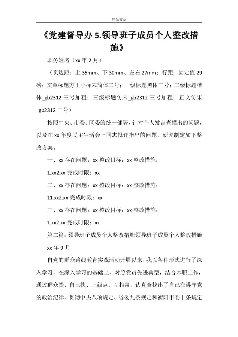 《党建督导办5.领导班子成员个人整改措施》