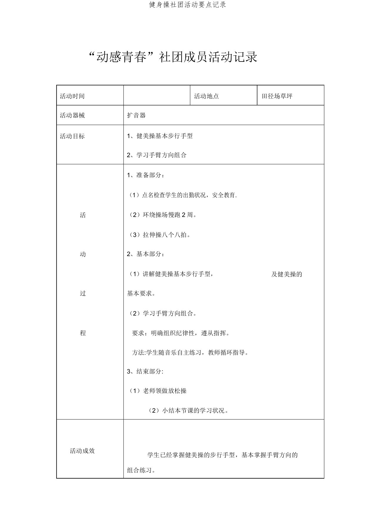 健身操社团活动重点记录