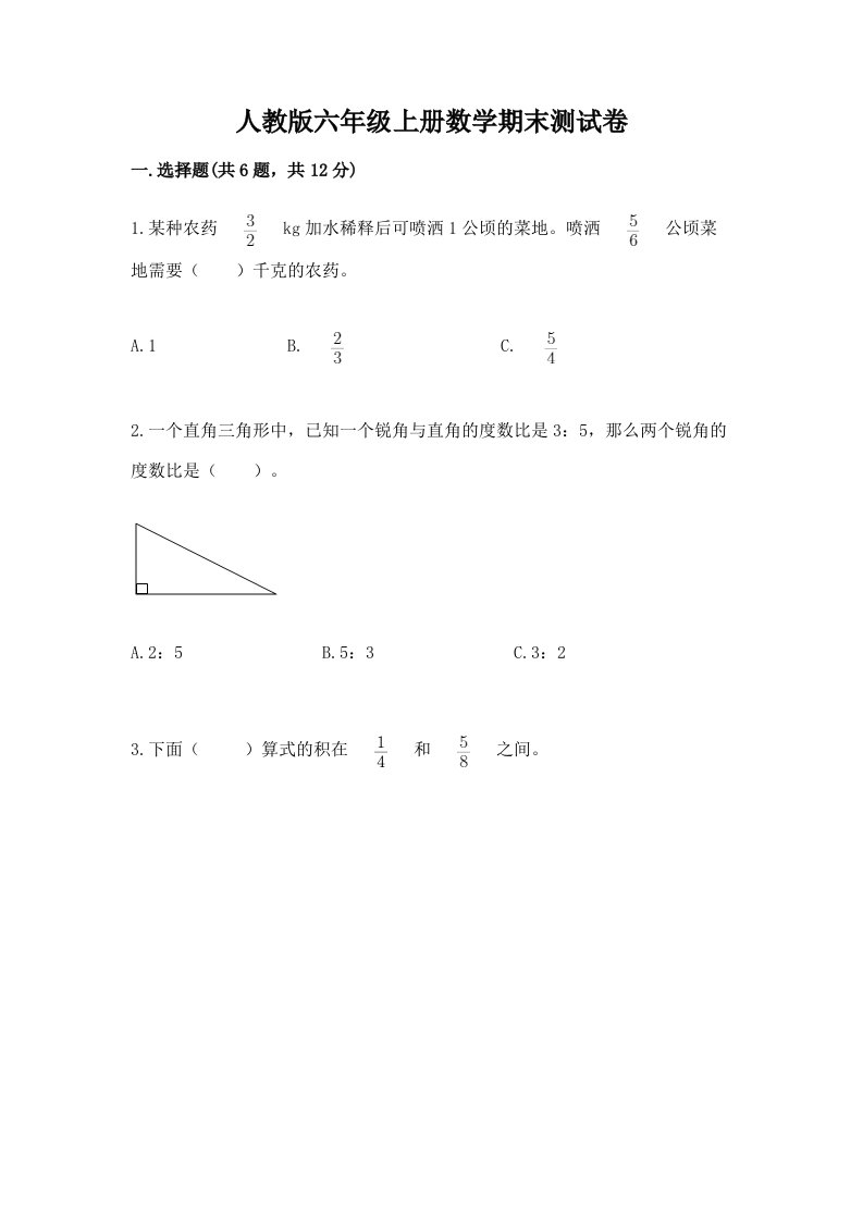 人教版六年级上册数学期末测试卷（真题汇编）