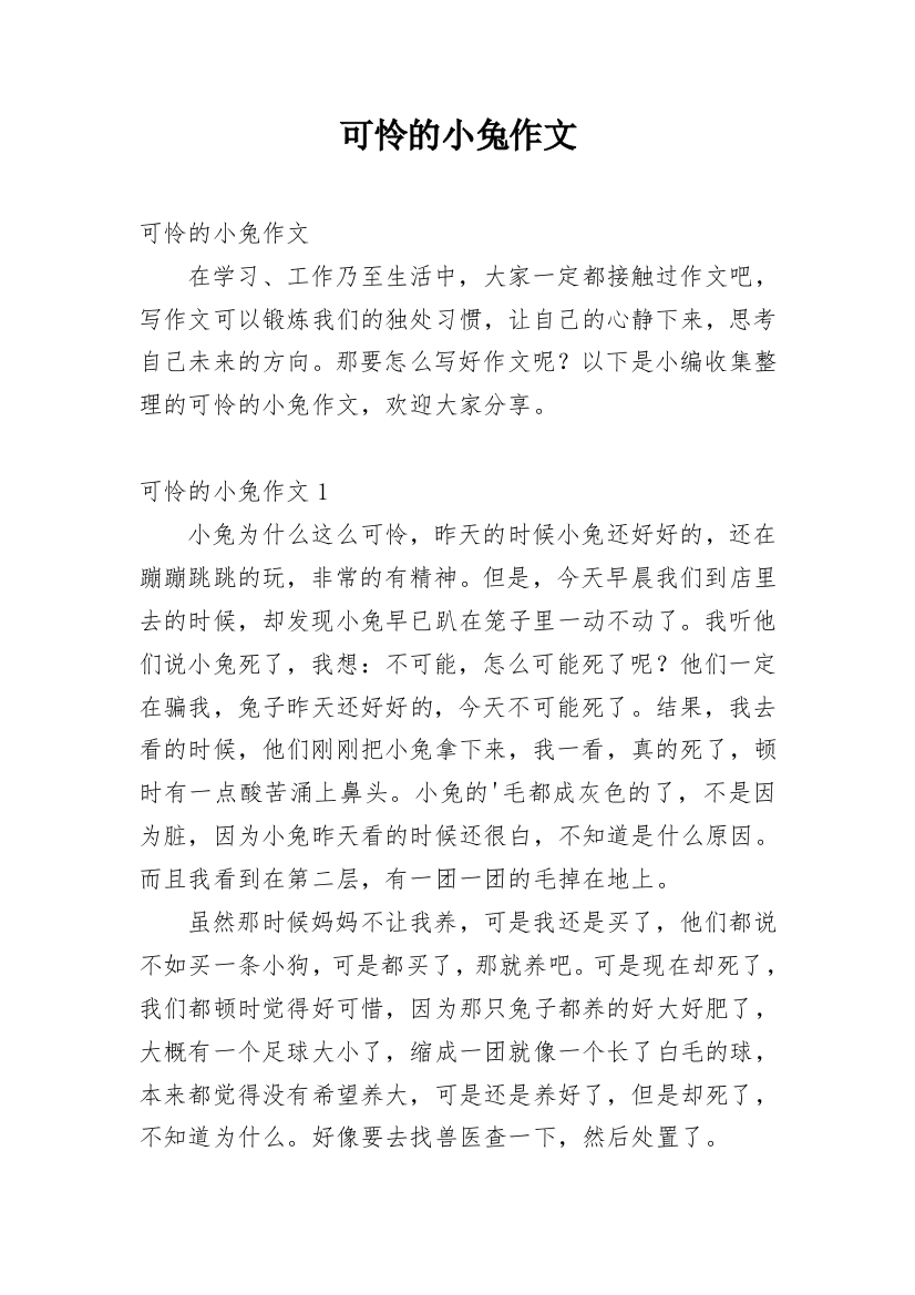 可怜的小兔作文