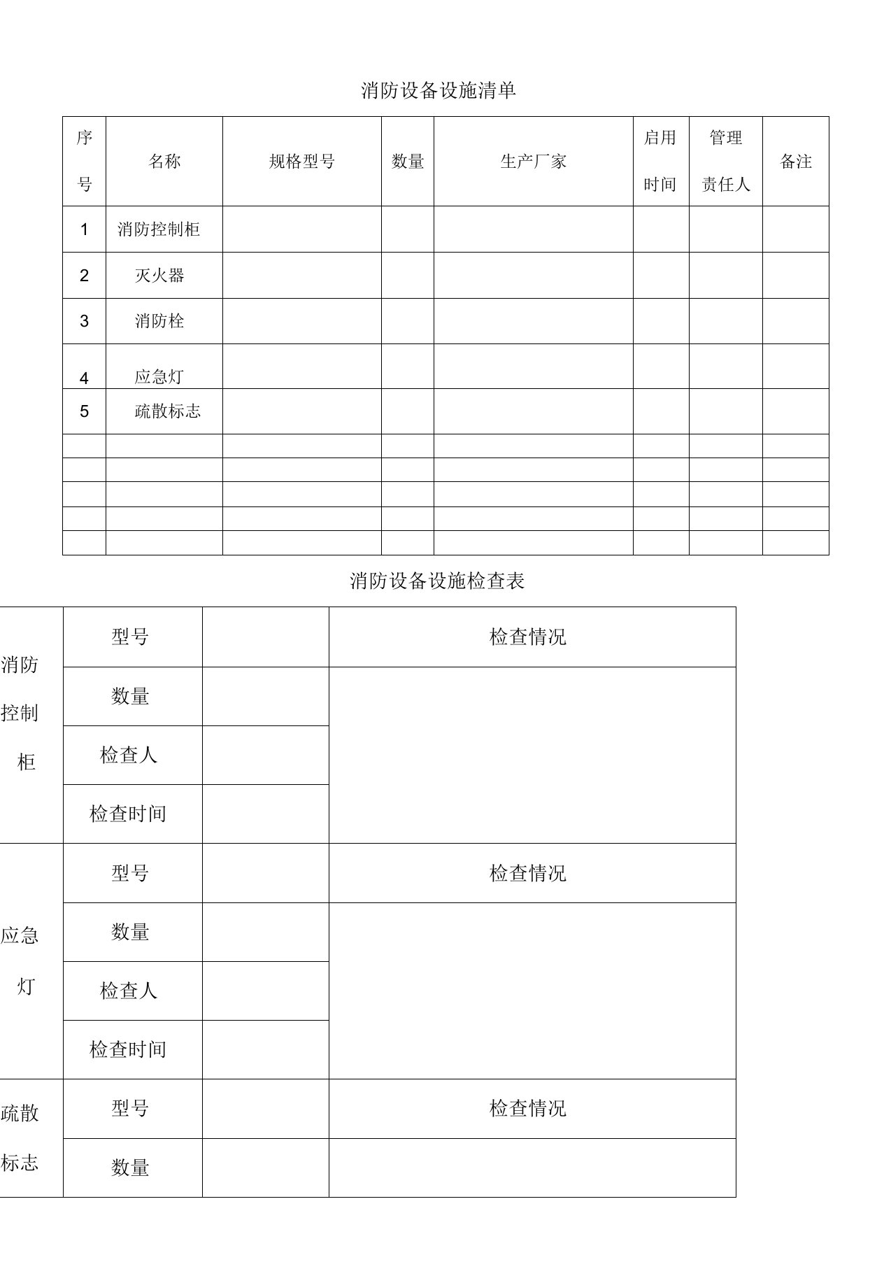 消防设备设施清单及检查表