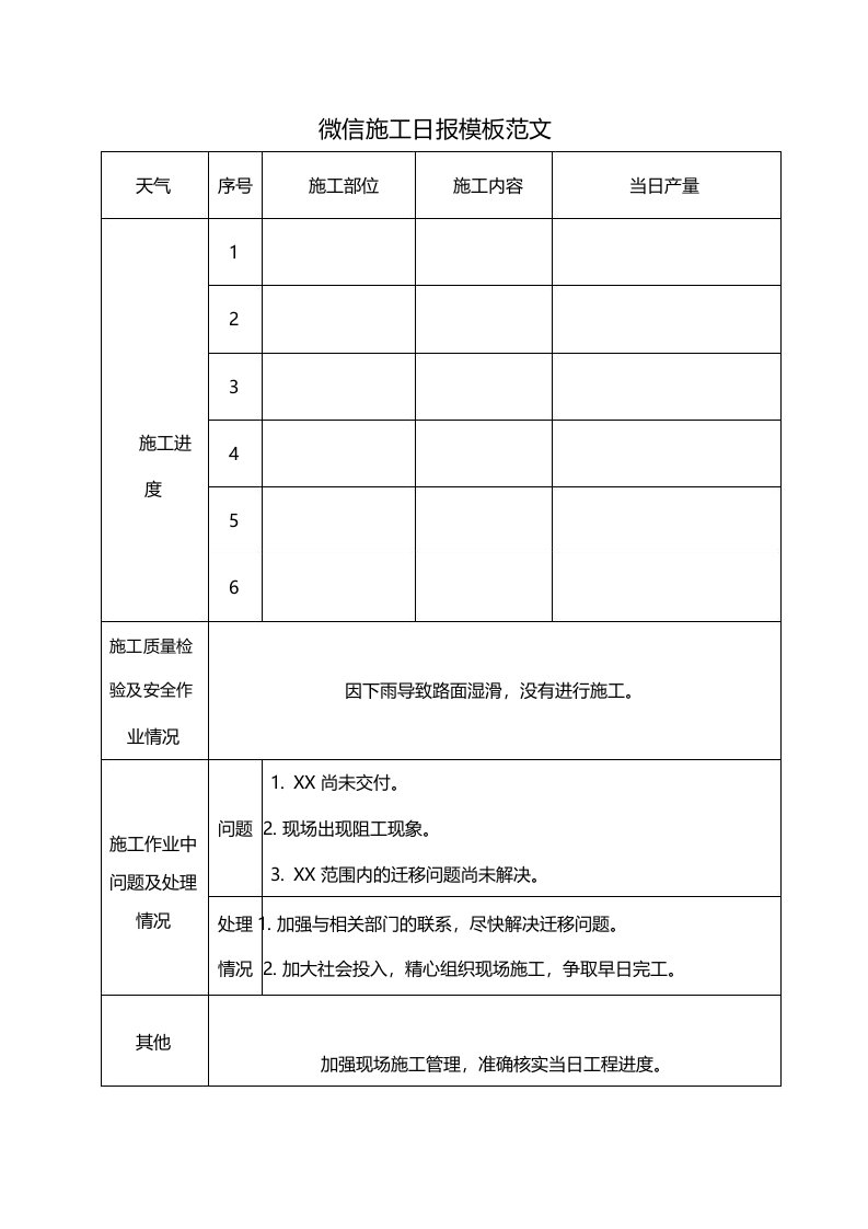 微信施工日报模板范文