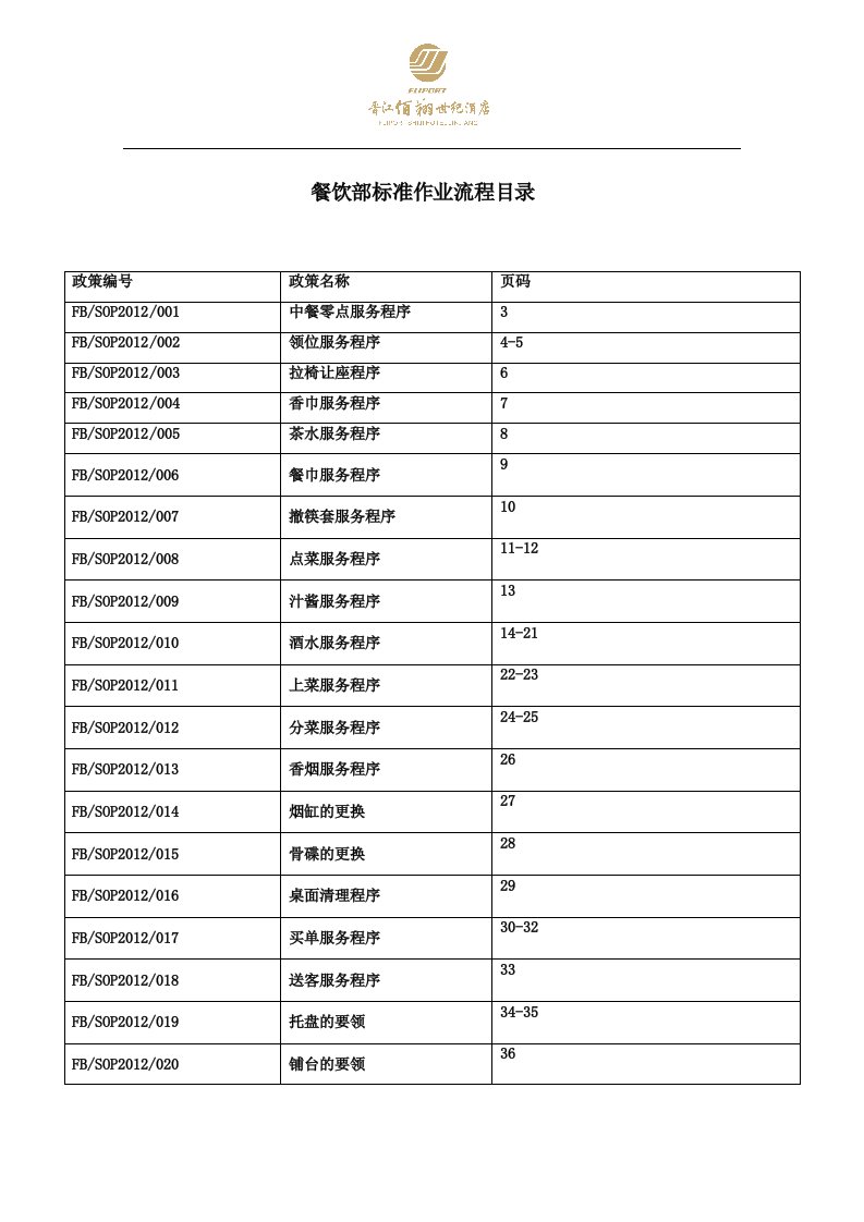 餐饮部标准作业流程