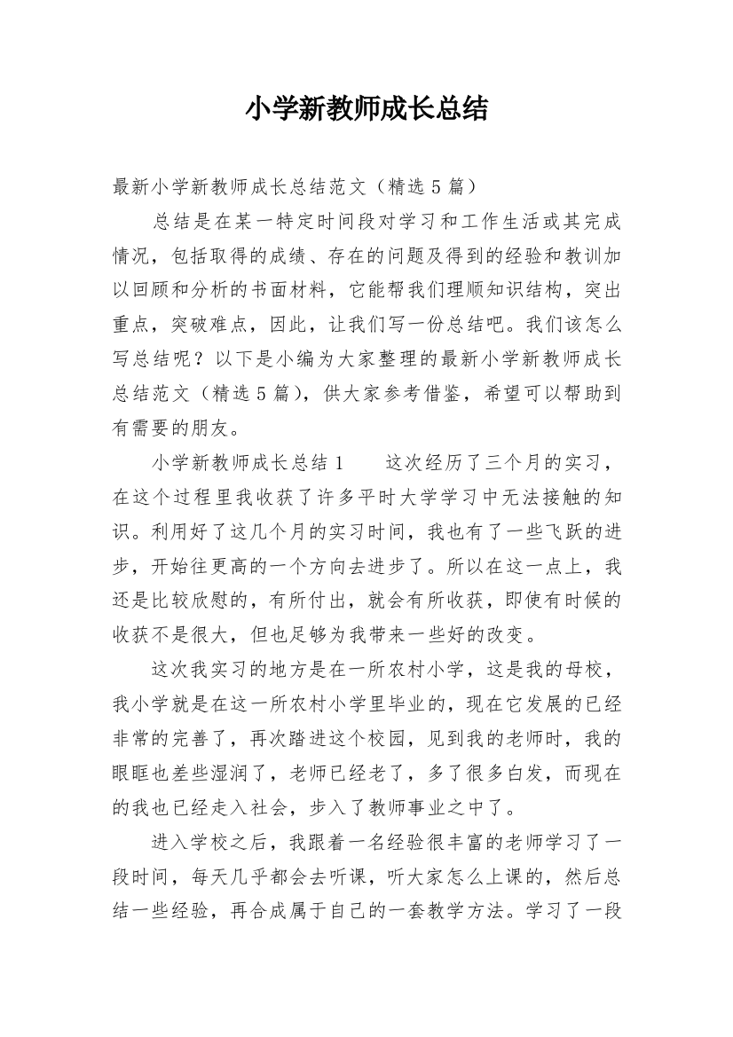 小学新教师成长总结