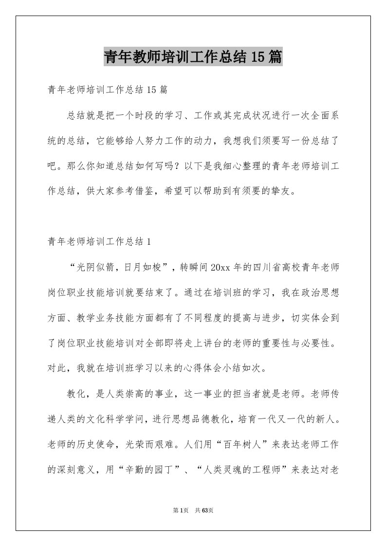 青年教师培训工作总结15篇范本