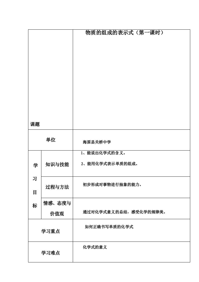 物质的组成表示式教学设计