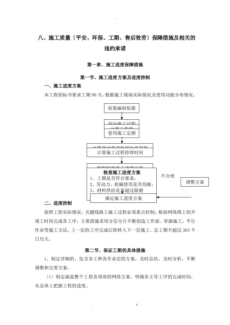 施工质量安全环保工期售后服务保障措施相关违约承诺