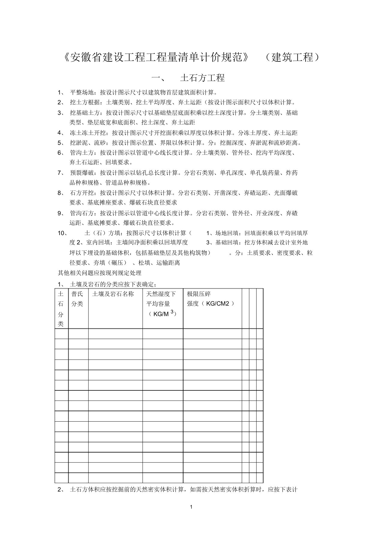 安徽省建设工程工程量清单计价规范