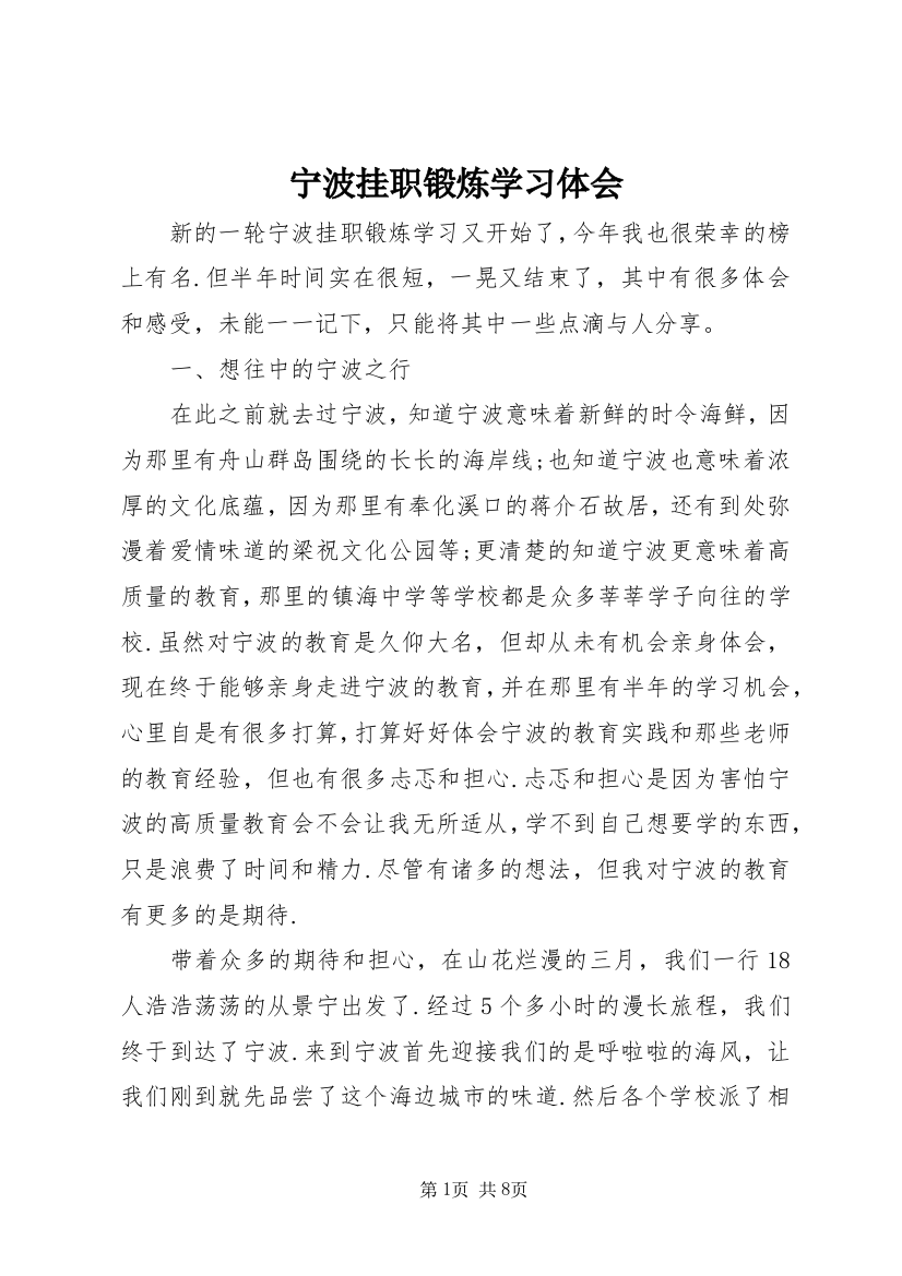 宁波挂职锻炼学习体会