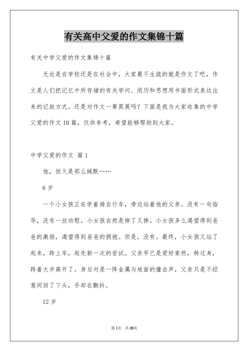 有关高中父爱的作文集锦十篇例文