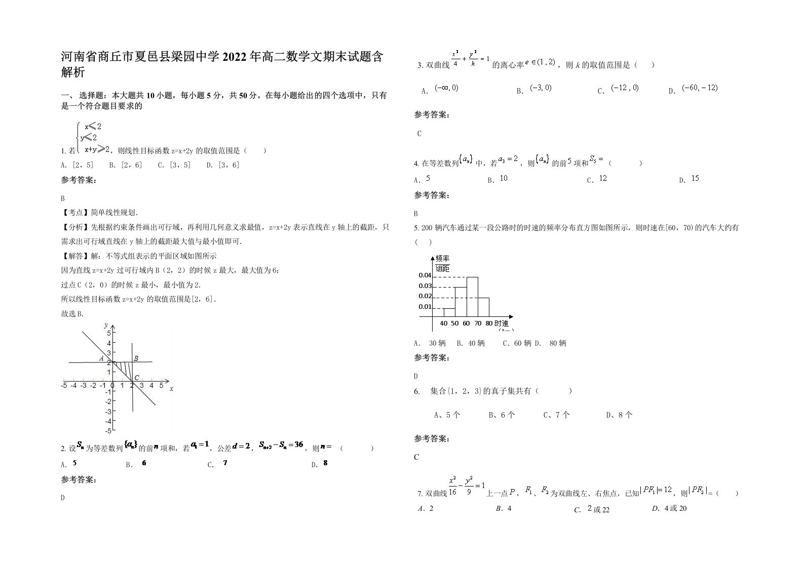 河南省商丘市夏邑县梁园中学2022年高二数学文期末试题含解析