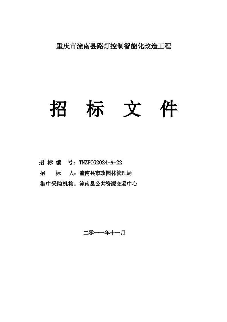 重庆某路灯控制智能化改造工程招标文件