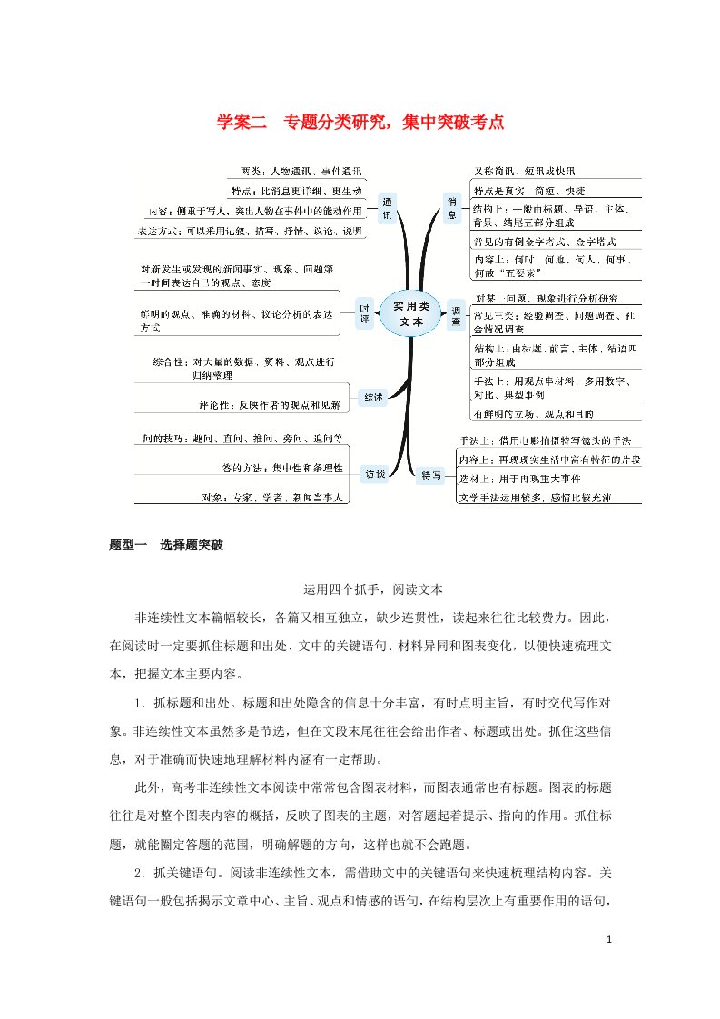 统考版2023届高考语文全程一轮复习第四部分实用类文本阅读专题七非连续性实用类文本阅读学案二专题分类研究集中突破考点