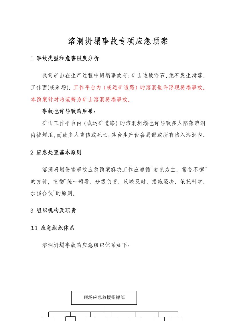 溶洞坍塌事故专项应急全新预案