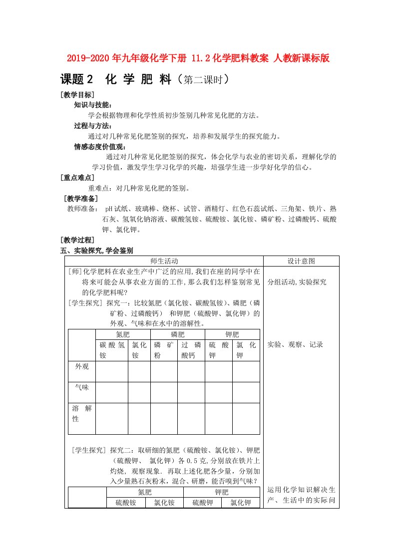 2019-2020年九年级化学下册