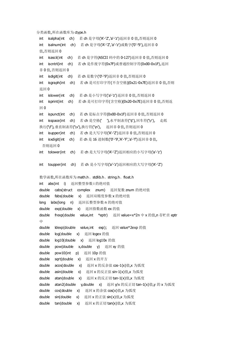 c语言所有函数