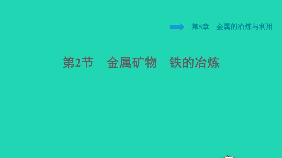 2021秋九年级化学上册第5章金属的冶炼与利用第2节金属矿物铁的冶炼习题课件沪教版