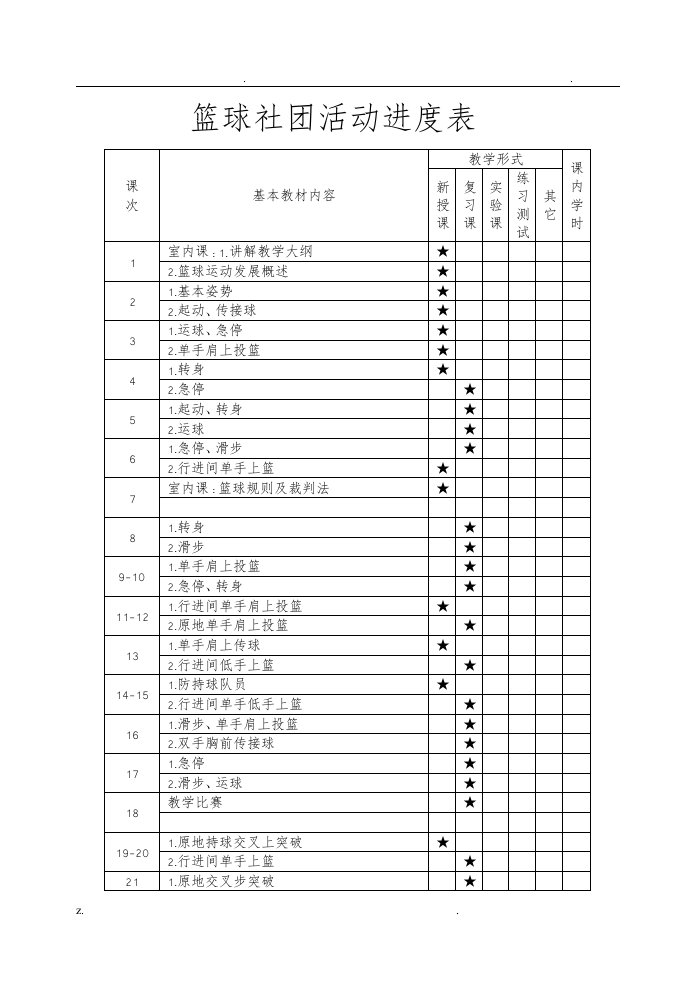 篮球社团活动-教案